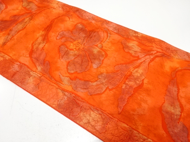 花模様織り出し　名古屋帯